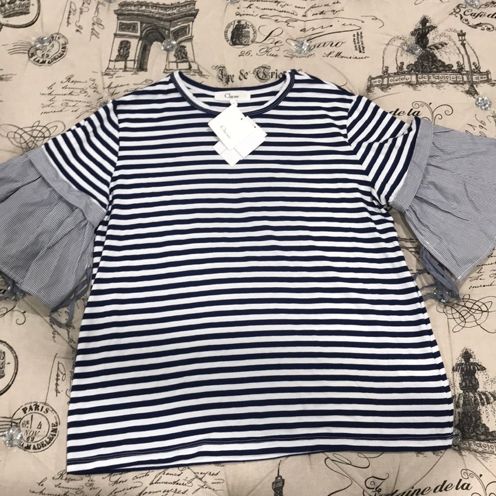 🎁 Clu Ruffle Sleeve Stripe Tee - Picture 4 of 8